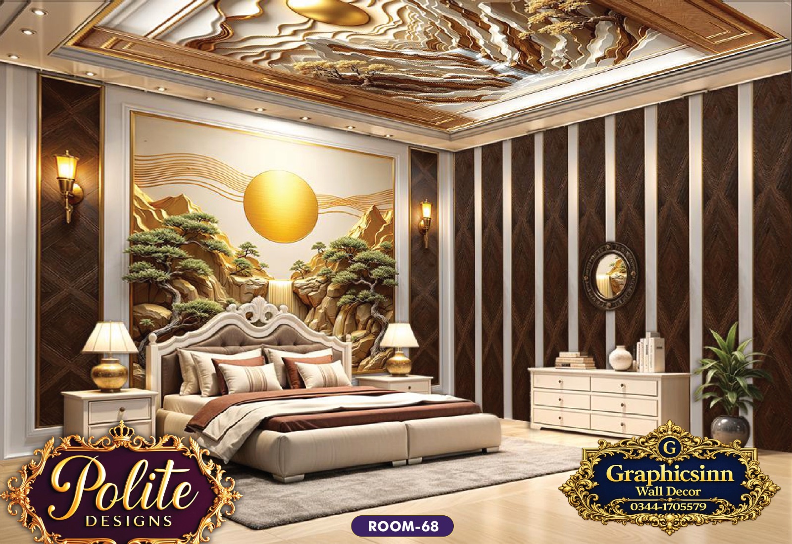 Premium 3D Golden Nature Landscape Wallpaper Design - Polite Designs 68