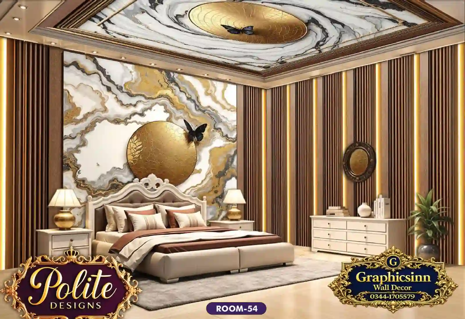 Home 21 Premium Golden Marble 3D Bedroom Wallpaper Design - Polite Designs Room 54