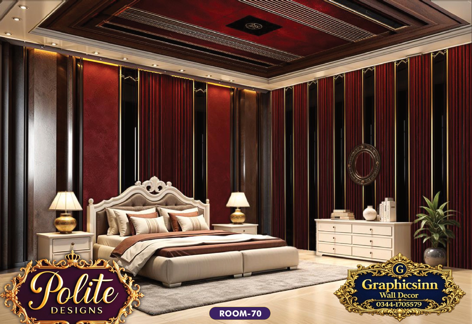Premium Red and Gold 3D Bedroom Wallpaper Design - Polite Designs 70