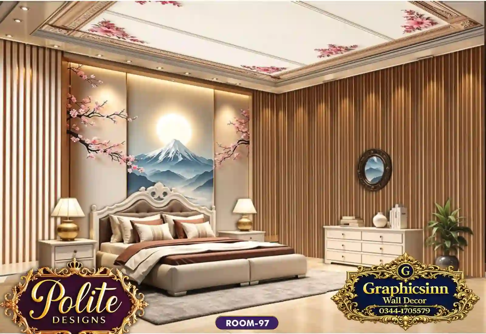 Home 23 Serene 3D Japanese Mountain Blossom Bedroom Wallpaper - Room 97