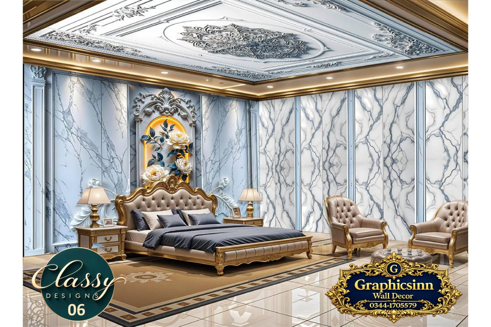3D Glowing Floral Arch Marble Wallpaper HD File - Classy Designs 06