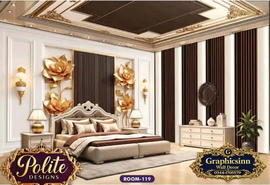 3D Golden Floral Fluted Panel Wallpaper File - Polite Designs 119 1 3D Golden Floral Fluted Panel Wallpaper File Polite Designs 119