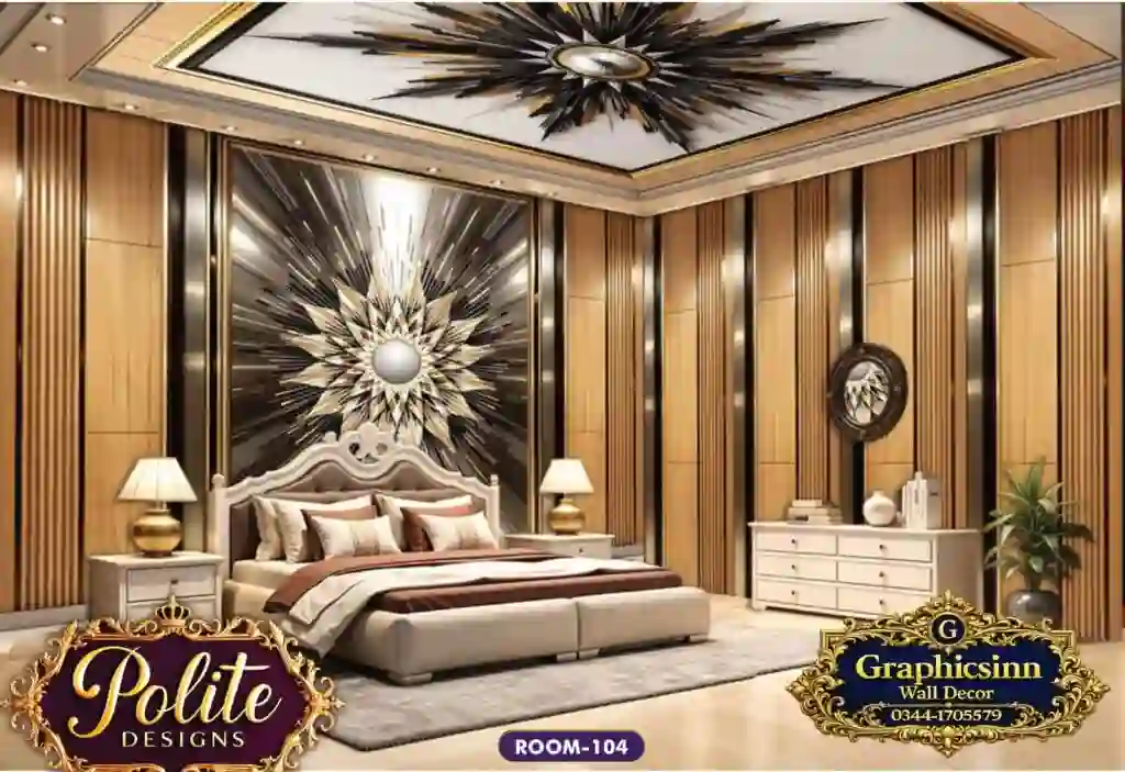 3D Metallic Starburst Wood Wallpaper Mural - Polite Designs 104 1 3D Metallic Starburst Wood Wallpaper Mural - Polite Designs 104