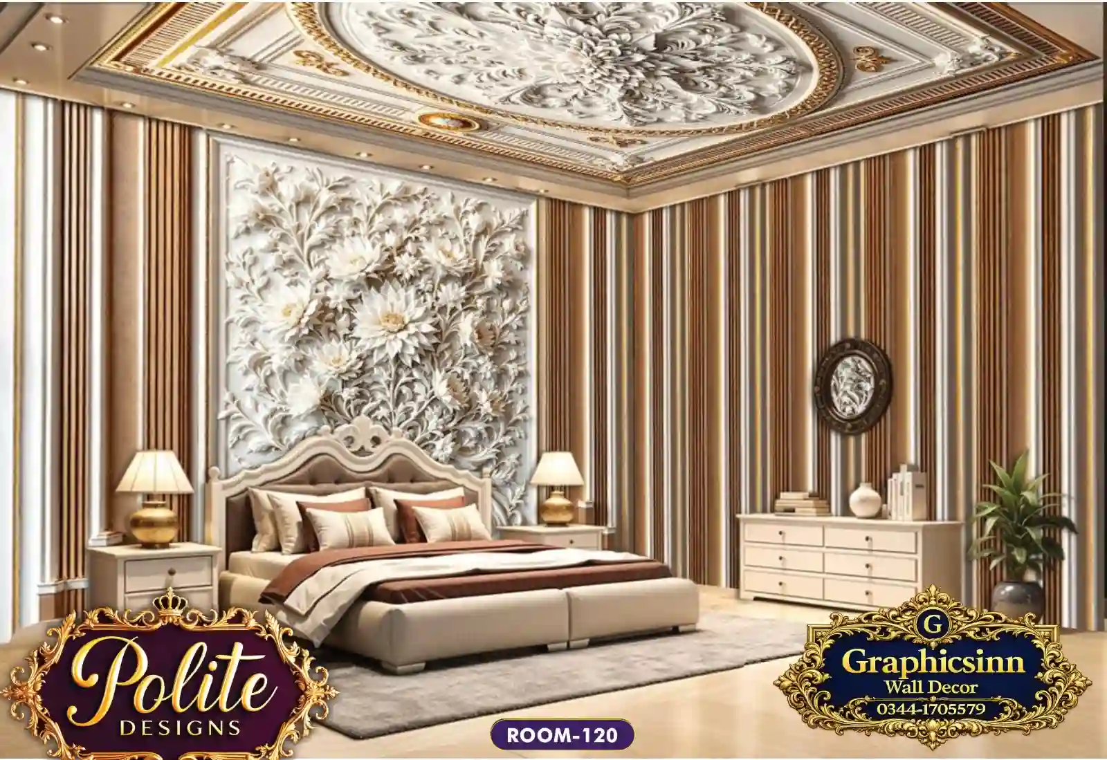 Home 24 3D White Floral Carving Striped Wallpaper File - Polite Designs 120
