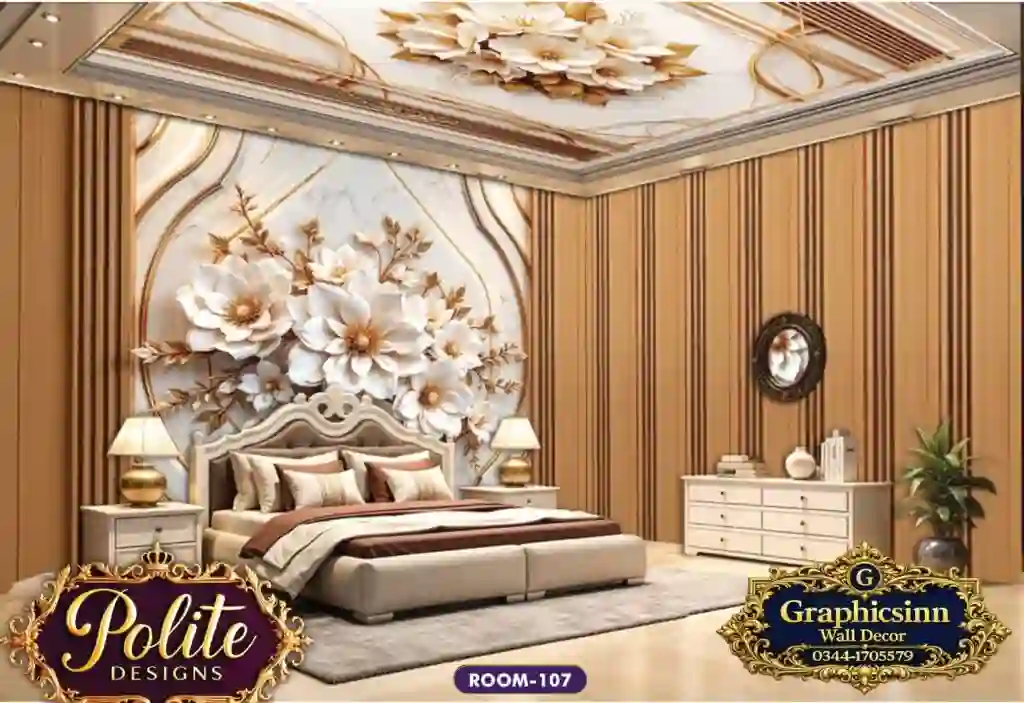 3D White Floral Wood Panel Wallpaper Mural - Polite Designs 107 1 3D White Floral Wood Panel Wallpaper Mural - Polite Designs 107
