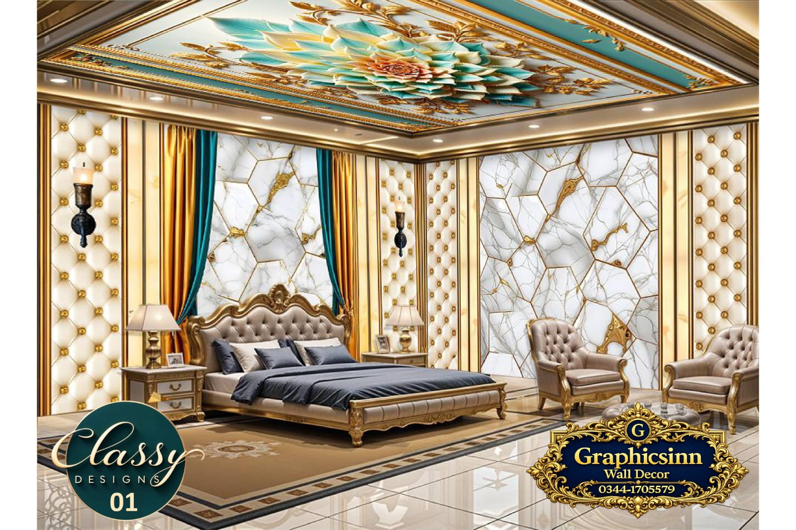 3D White Marble Hexagon Tile Wallpaper HD File - Classy Designs 01