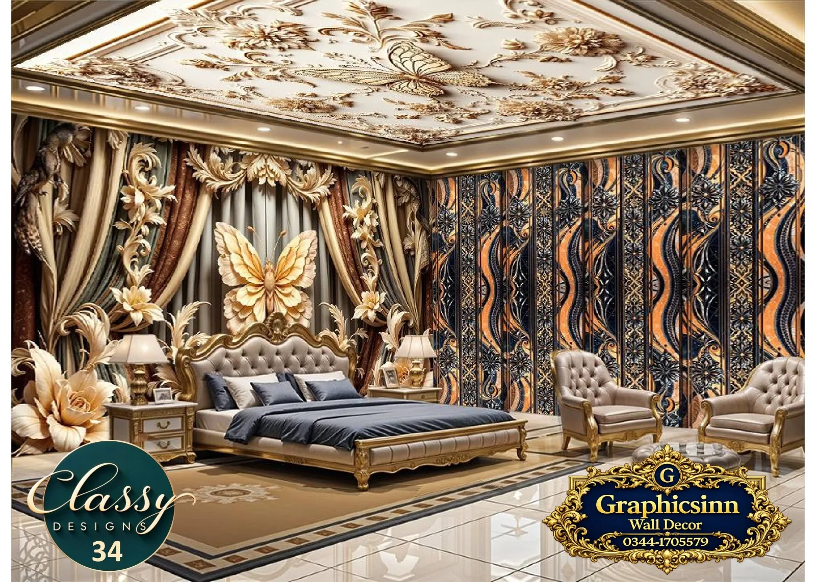 Home 16 3D Golden Butterfly Drape Wallpaper HD Premium File - Classy Designs 34