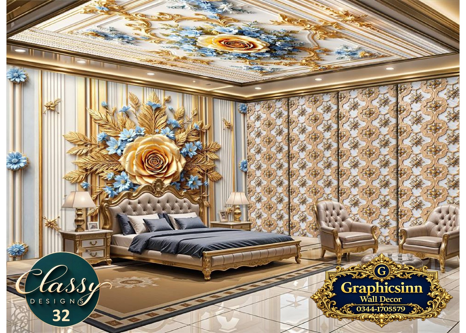 3D Golden Rose Blue Flower Wallpaper HD Premium File - Classy Designs 32
