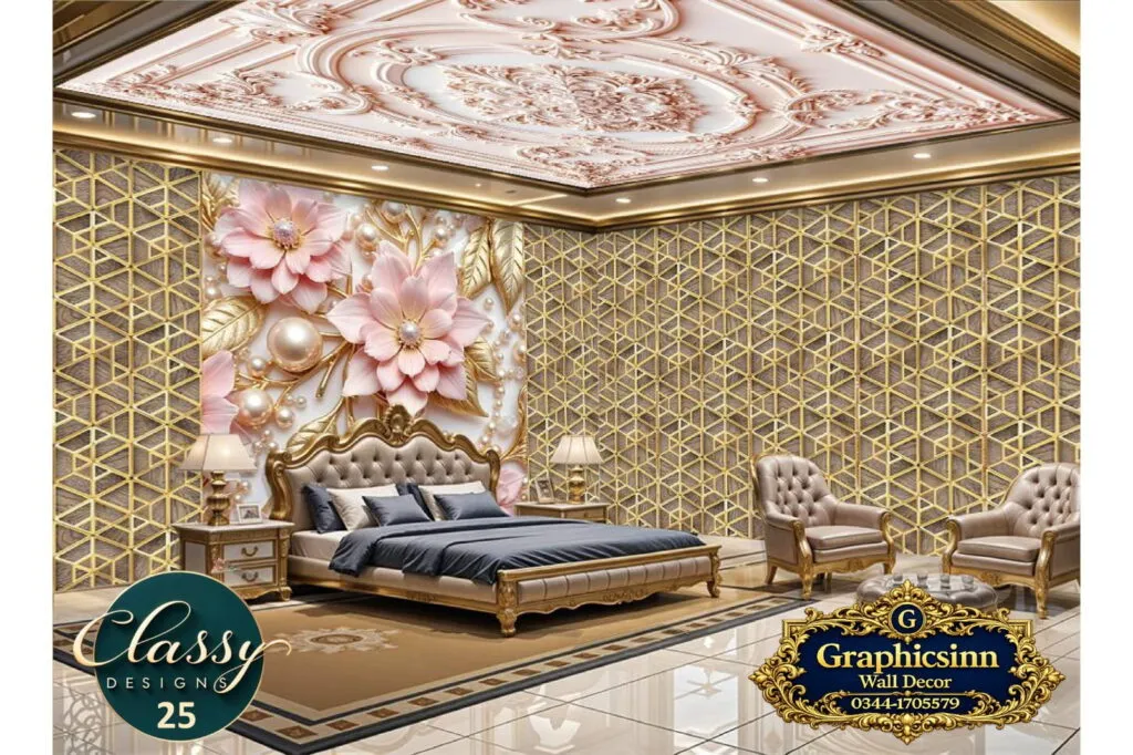 3D Pink Floral Golden Geometric Wallpaper HD File - Classy Designs 25 1 3D Pink Floral Golden Geometric Wallpaper HD File Classy Designs 25