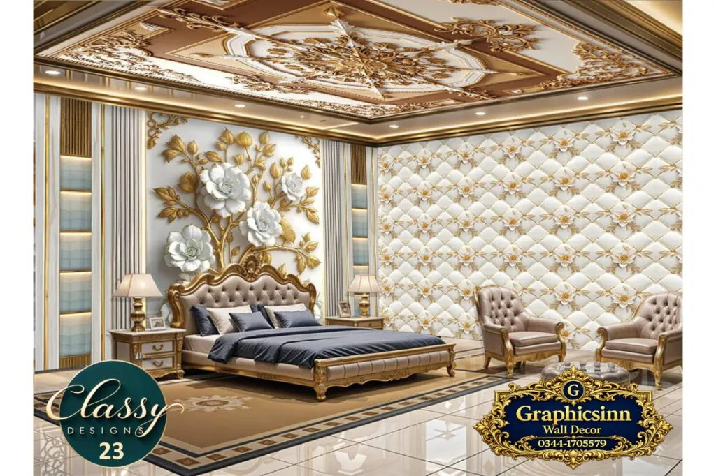 3D White Flower Golden Branch Tufted Wallpaper HD File - Classy Designs 23 1 3D White Flower Golden Branch Tufted Wallpaper HD File Classy Designs 23
