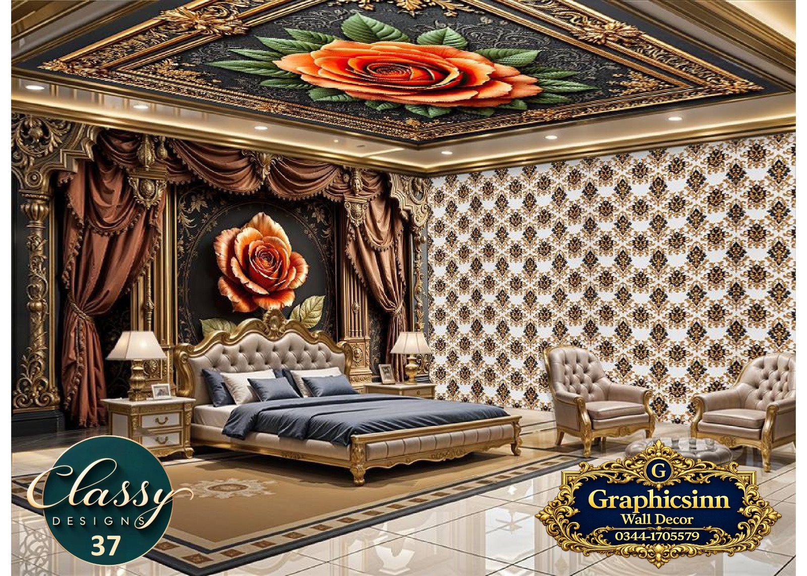 3D Bronze Drape Orange Rose Wallpaper HD Premium File - Classy Designs 37