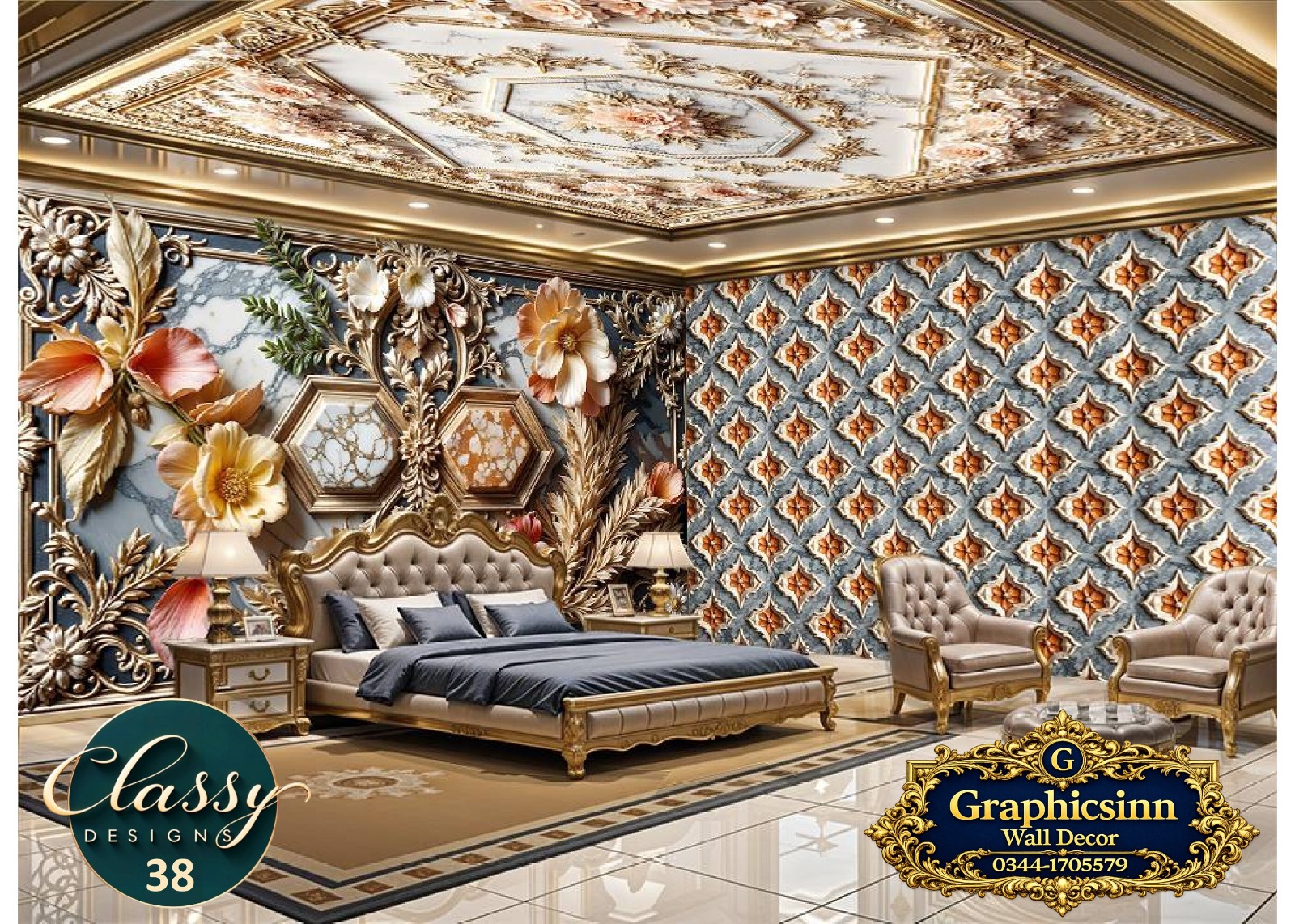 3D Marble Gold Floral Hexagon Wallpaper HD Premium File - Classy Designs 38