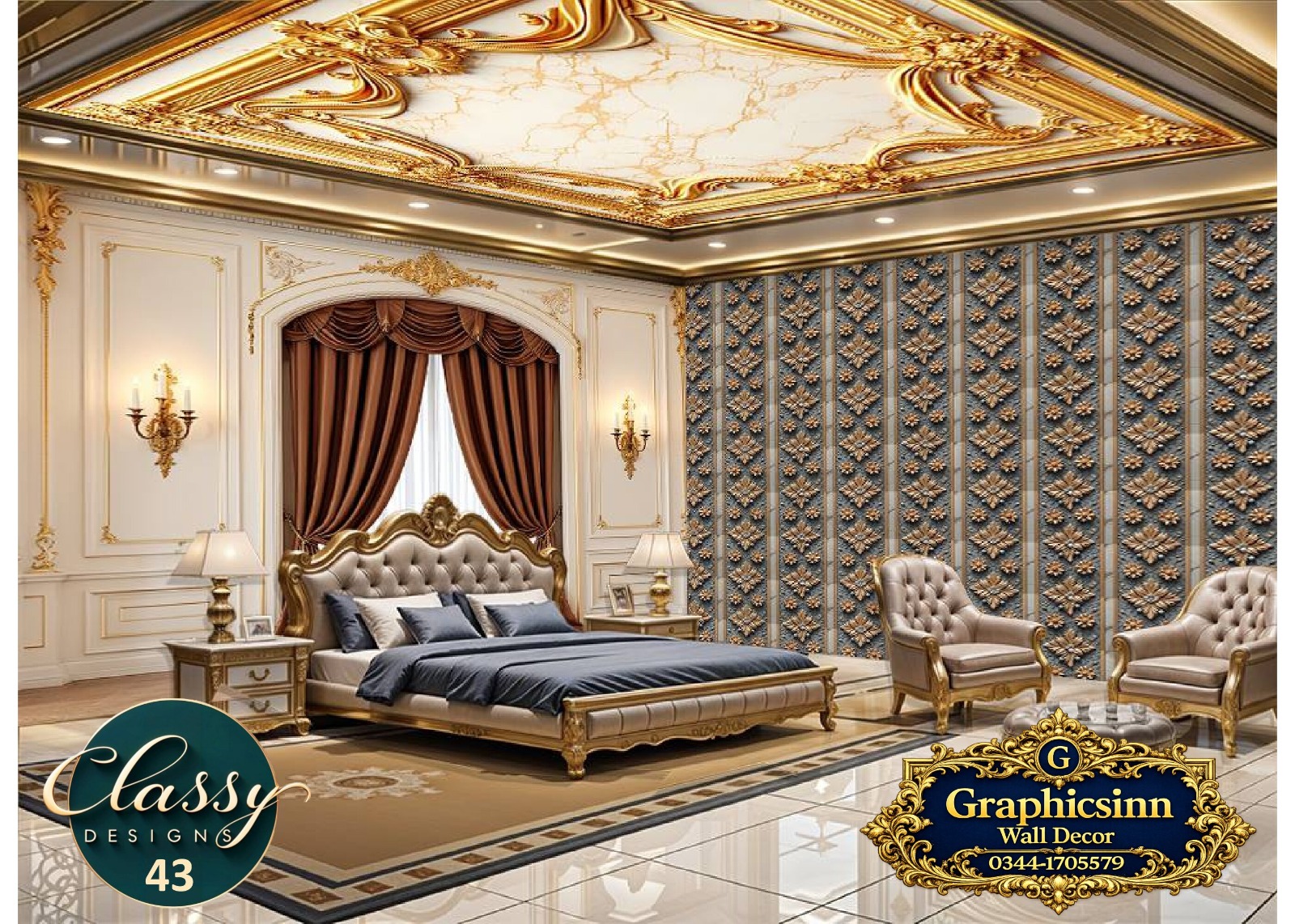 3D golden floral geometric wallpaper HD for commercial wall printing