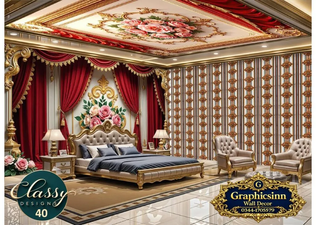 3D Luxury Red Drape Pink Rose Wallpaper HD | Classy Design 40 1 3D luxury red drape pink rose wallpaper HD for commercial wall printing