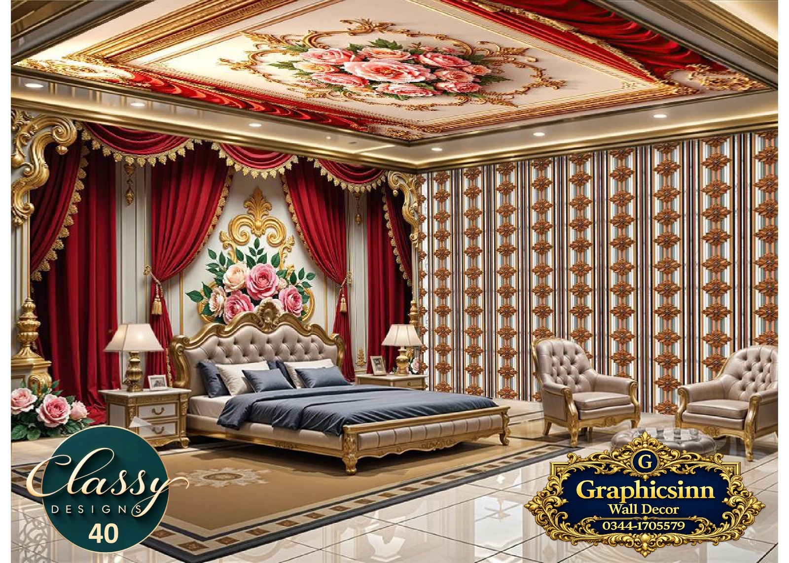 3D luxury red drape pink rose wallpaper HD for commercial wall printing