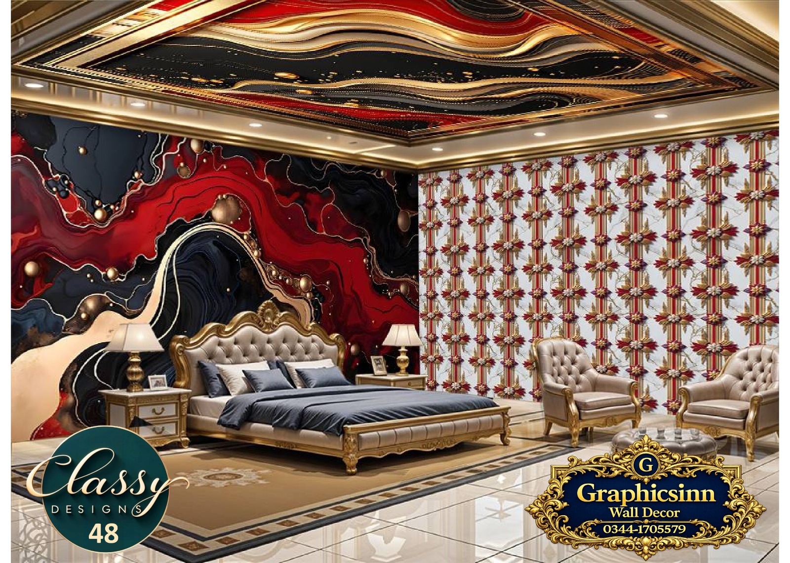 3D red black gold fluid marble wallpaper HD for commercial wall printing